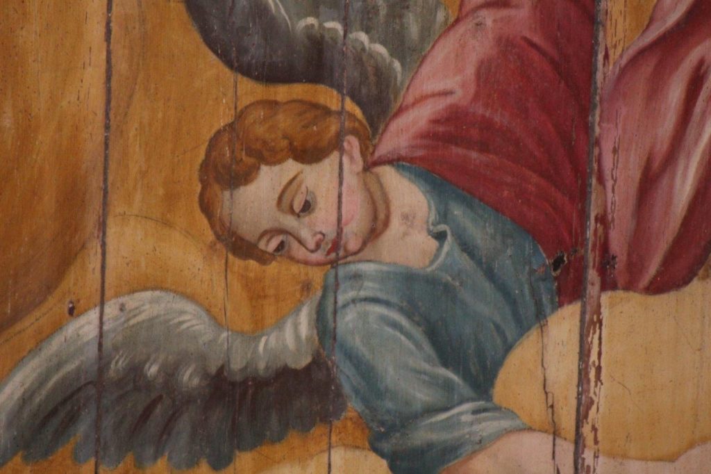 The angel painted wood ceiling of Monte church we visit on the Madeira Centre tour